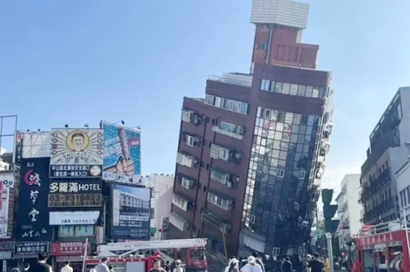 臺(tái)灣花蓮縣海域發(fā)生7.3級(jí)地震，建筑出現(xiàn)傾斜